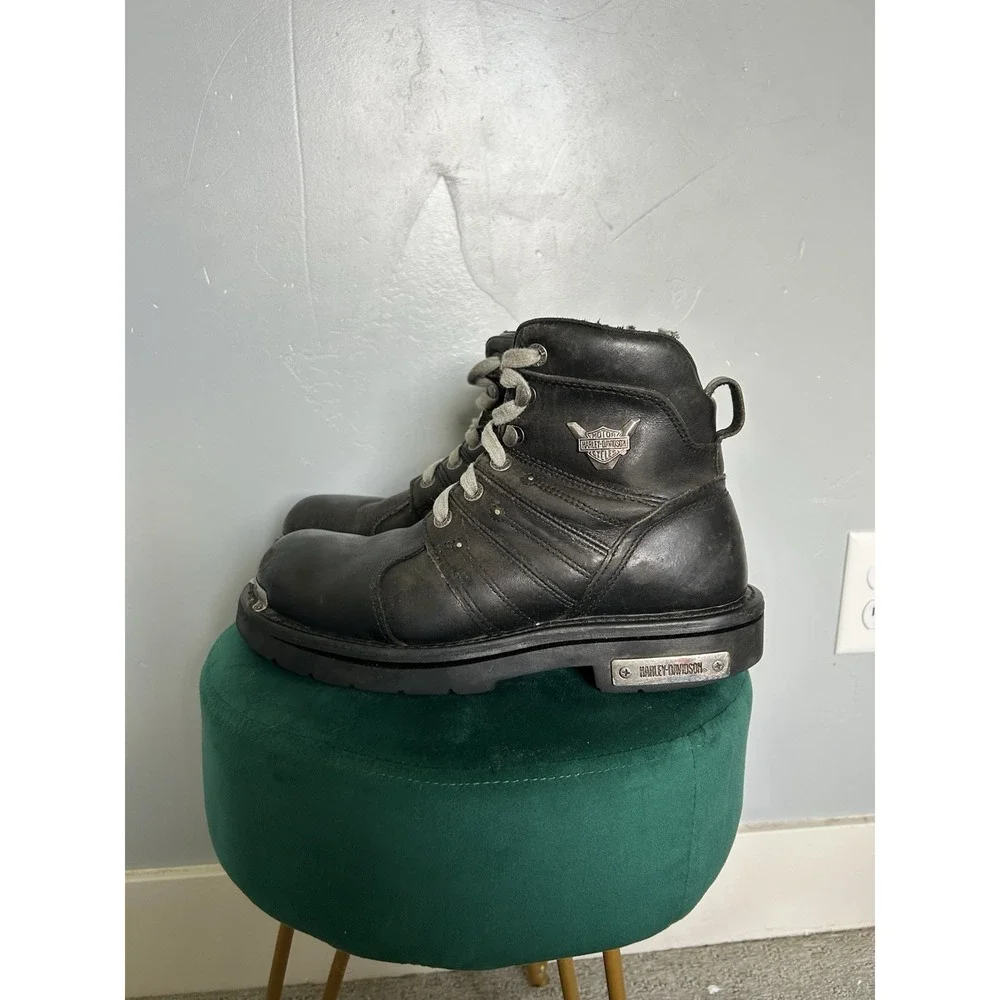 Vintage Harley-Davidson Men's Black Leather Steel Toe Motorcycle Boots Size 9